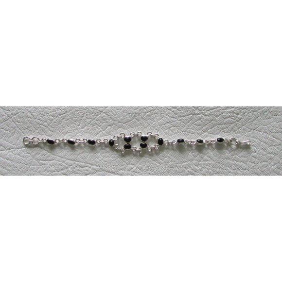 Silver & Black Onyx Oval Stones Link Bracelet - NEW - Picture 2 of 5